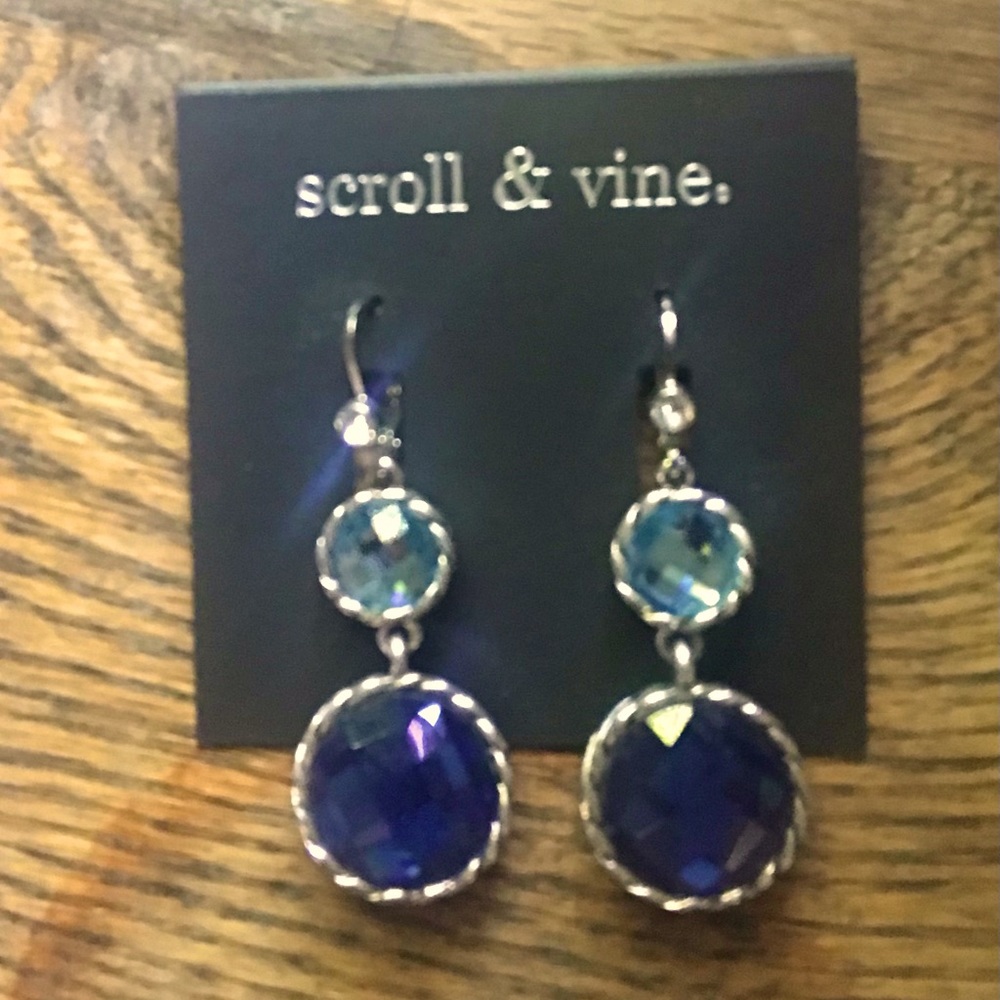 Scroll & Vine Blue Gem Earrings